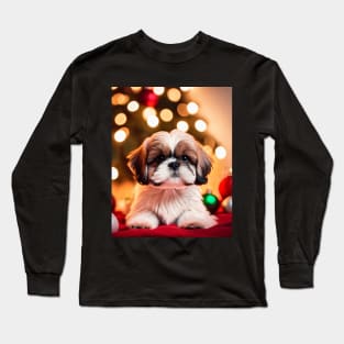 Tiny Shih Tzu Christmas Puppy Long Sleeve T-Shirt